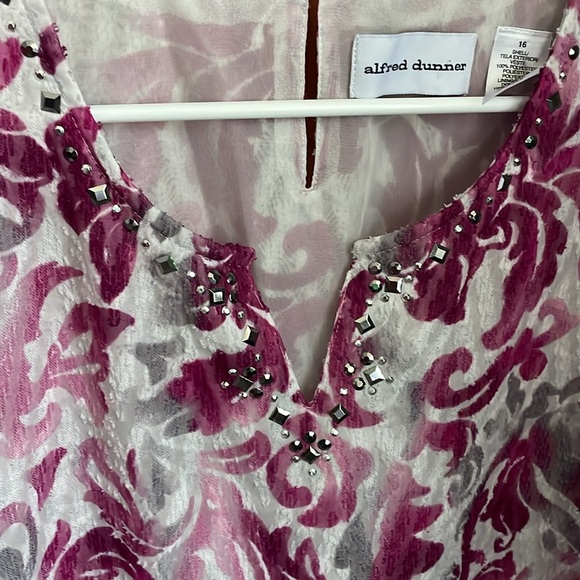 ALFRED DUNNER Pink, Gray & White Design 3/4 Sleeve Top Size 16 - Picture 3 of 10